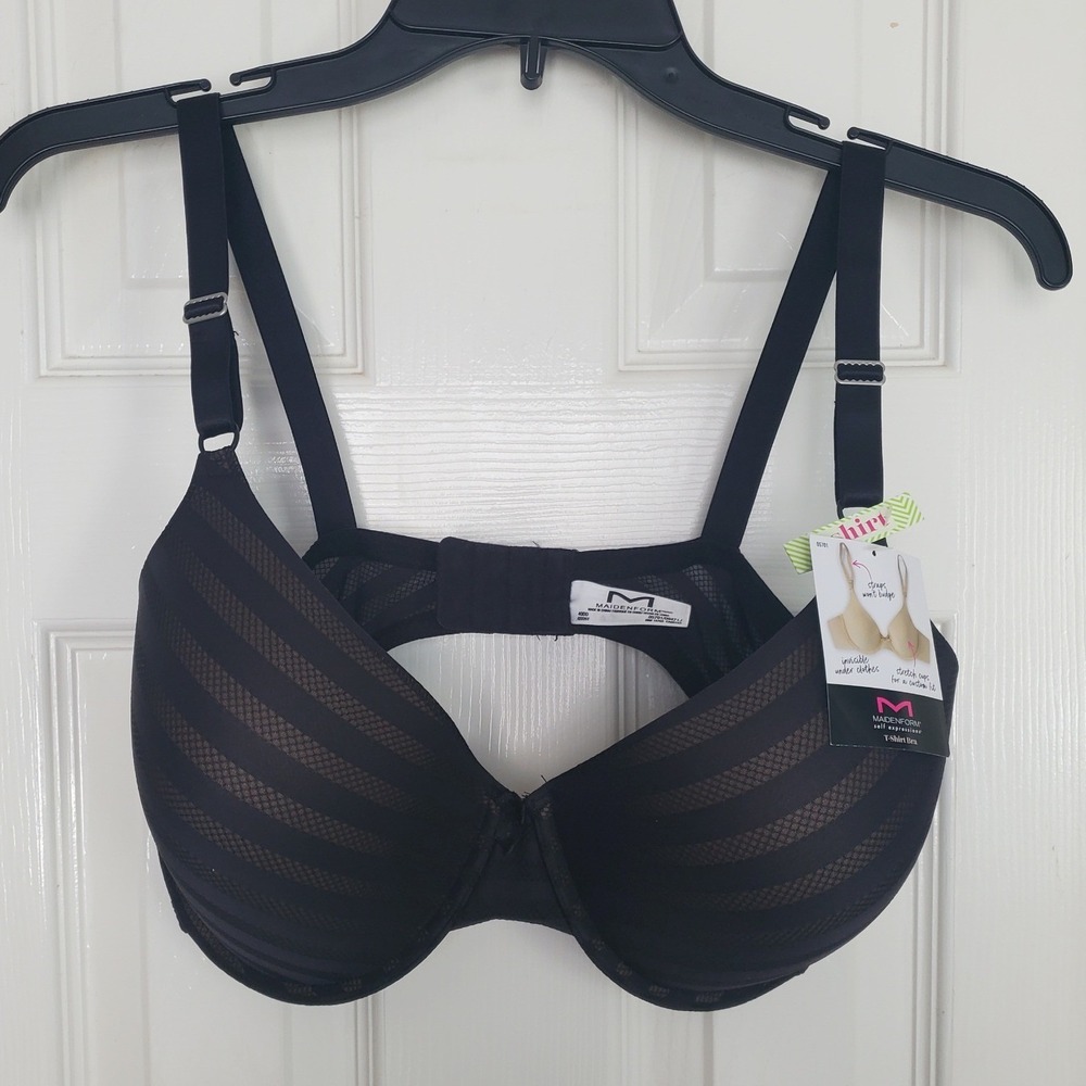 Maidenform T-Shirt Bra Black Striped Mesh Underwire 05701 Everyday 40DD